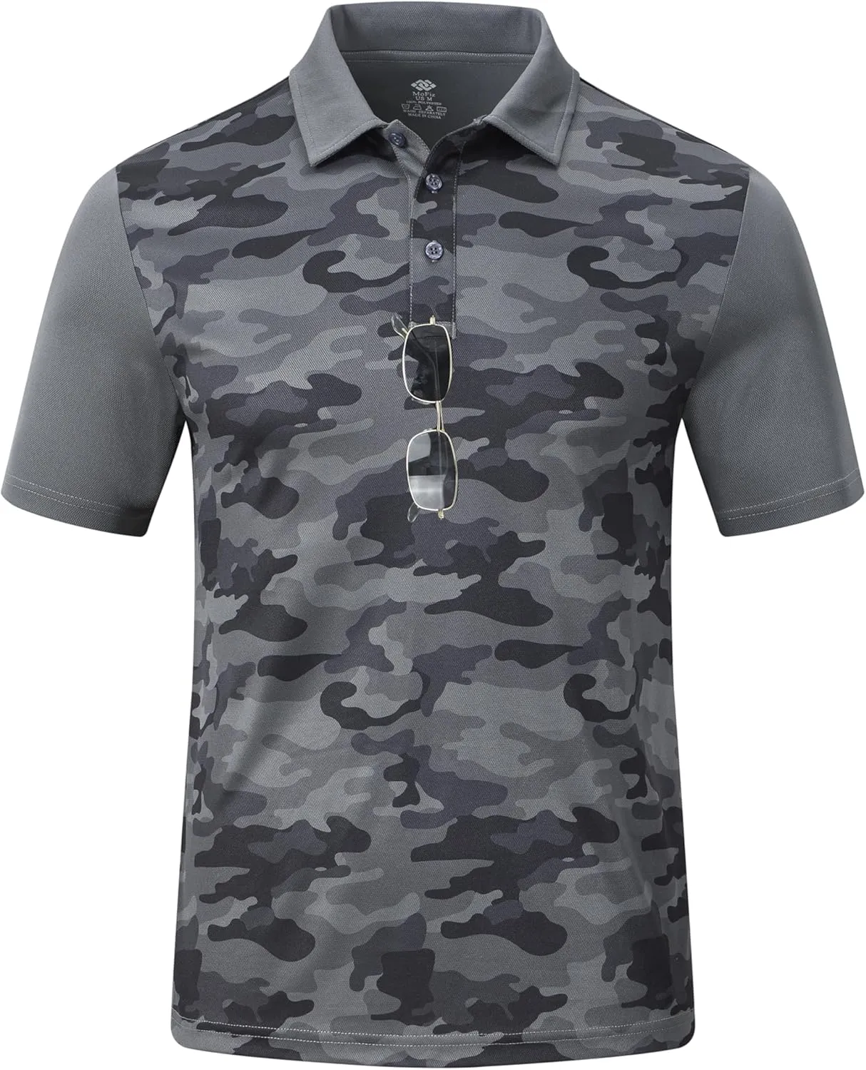 MoFiz Men's Athletic Polo Shirts Lightweight Quick Dry Fit Polo Golf Summer Camo/Stripe T-Shirts for Mens