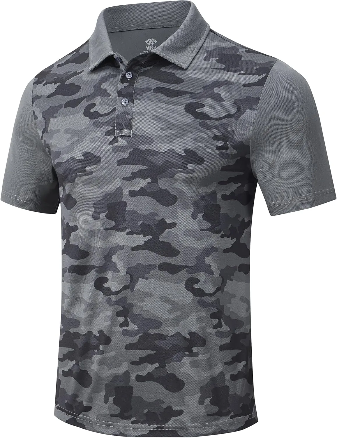 MoFiz Men's Athletic Polo Shirts Lightweight Quick Dry Fit Polo Golf Summer Camo/Stripe T-Shirts for Mens