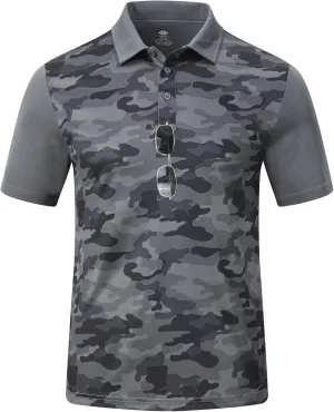 MoFiz Men's Athletic Polo Shirts Lightweight Quick Dry Fit Polo Golf Summer Camo/Stripe T-Shirts for Mens