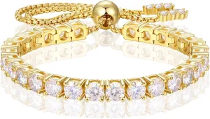 Moissanite Tennis Bracelet 1.52ct-7.76ct Adjustable Bracelet for Women 18K White Gold Plated S925 Sterling Silver Tennis Bracelet D Color VVS1 Round Cut 2mm-4mm Moissanite Bracelet Mothers Day Gift