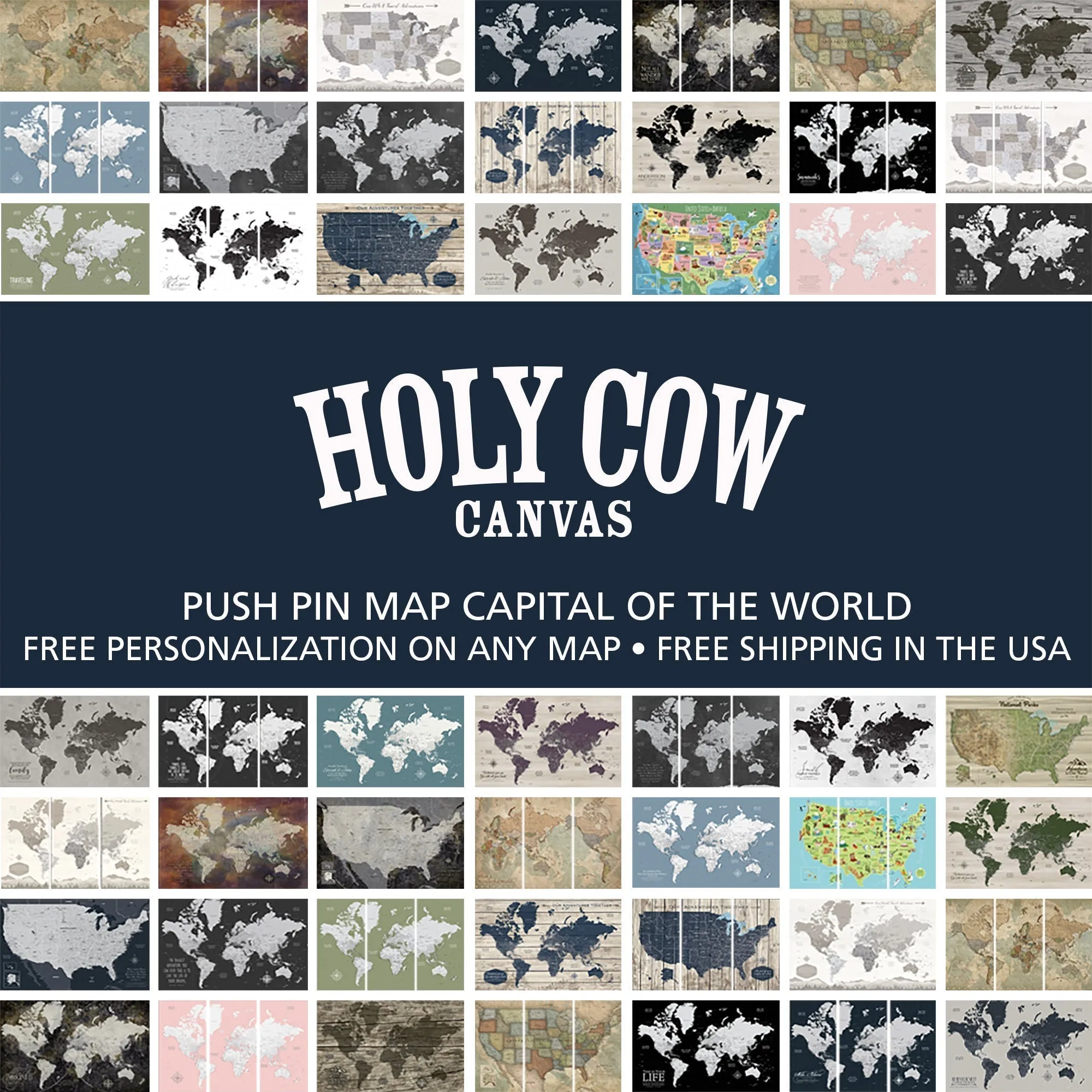 Montana Push Pin State Travel Map Wall Art - Grey | Holy Cow Canvas