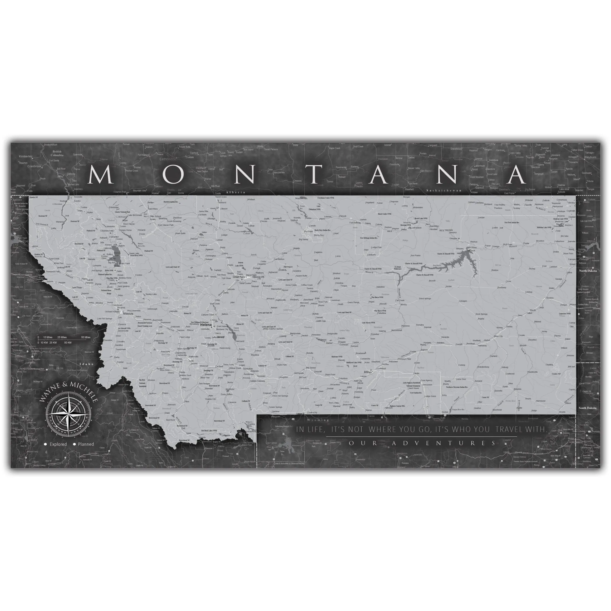 Montana Push Pin State Travel Map Wall Art - Grey | Holy Cow Canvas