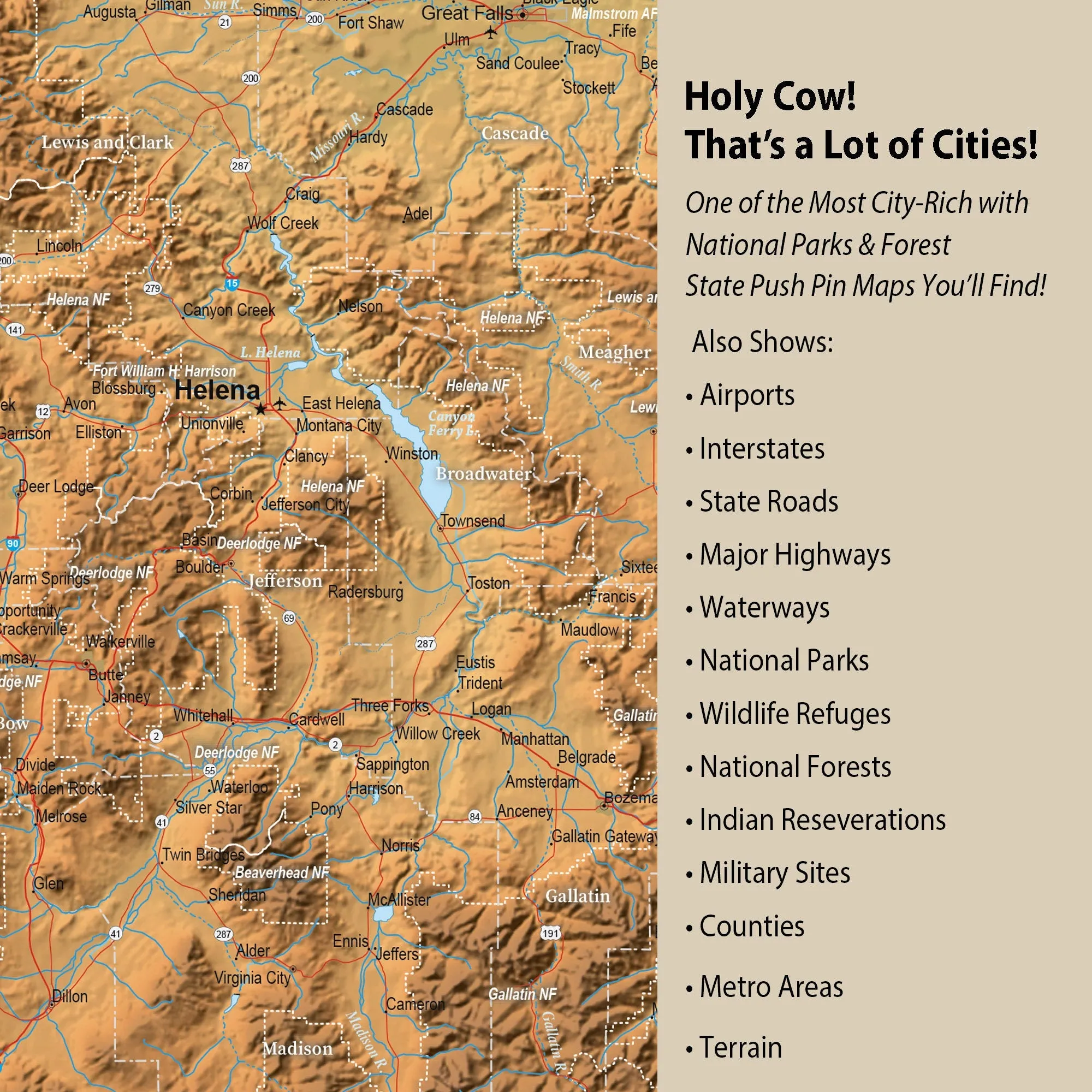 Montana Push Pin Terrain Map