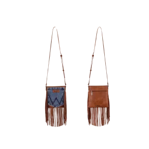 Montana West Women's Wrangler Leather Fringe Denim Brown Crossbody Bag