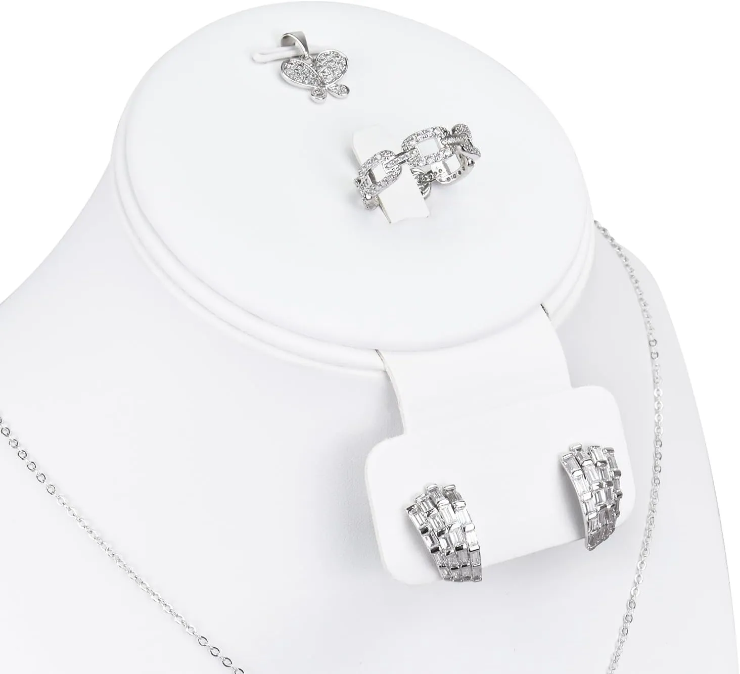 MOOCA White Leatherette Combination Display Jewelry Bust for Necklaces, Earrings, Rings
