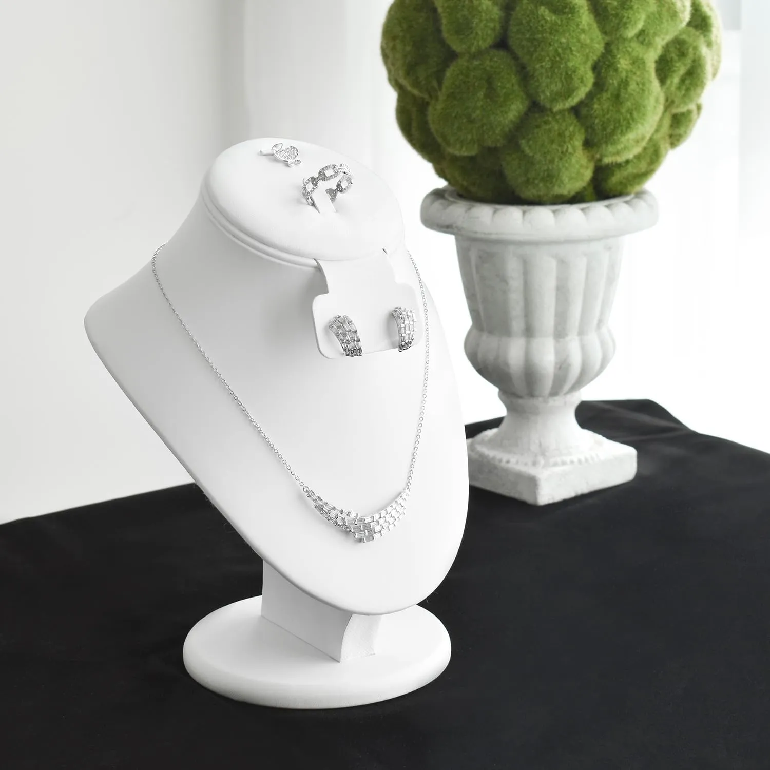MOOCA White Leatherette Combination Display Jewelry Bust for Necklaces, Earrings, Rings