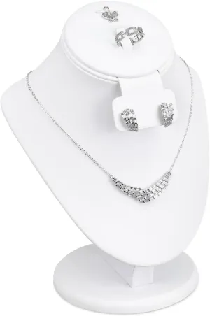 MOOCA White Leatherette Combination Display Jewelry Bust for Necklaces, Earrings, Rings