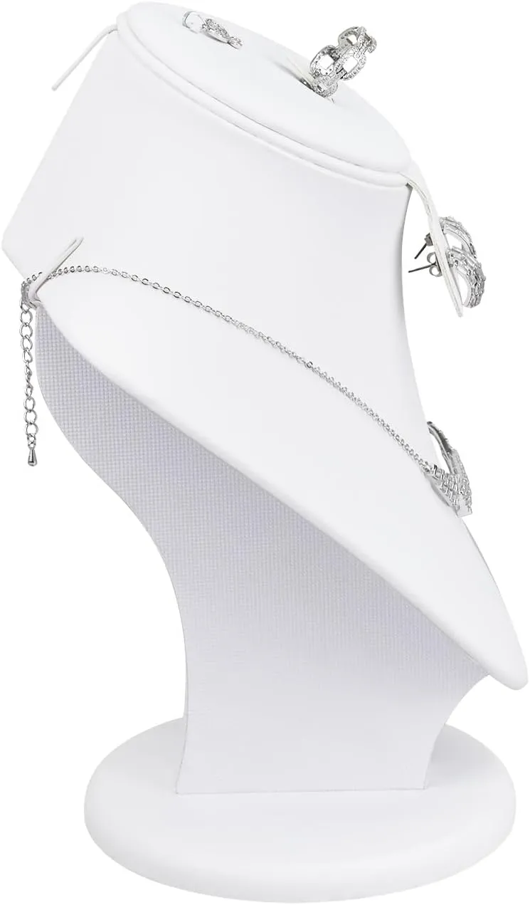 MOOCA White Leatherette Combination Display Jewelry Bust for Necklaces, Earrings, Rings