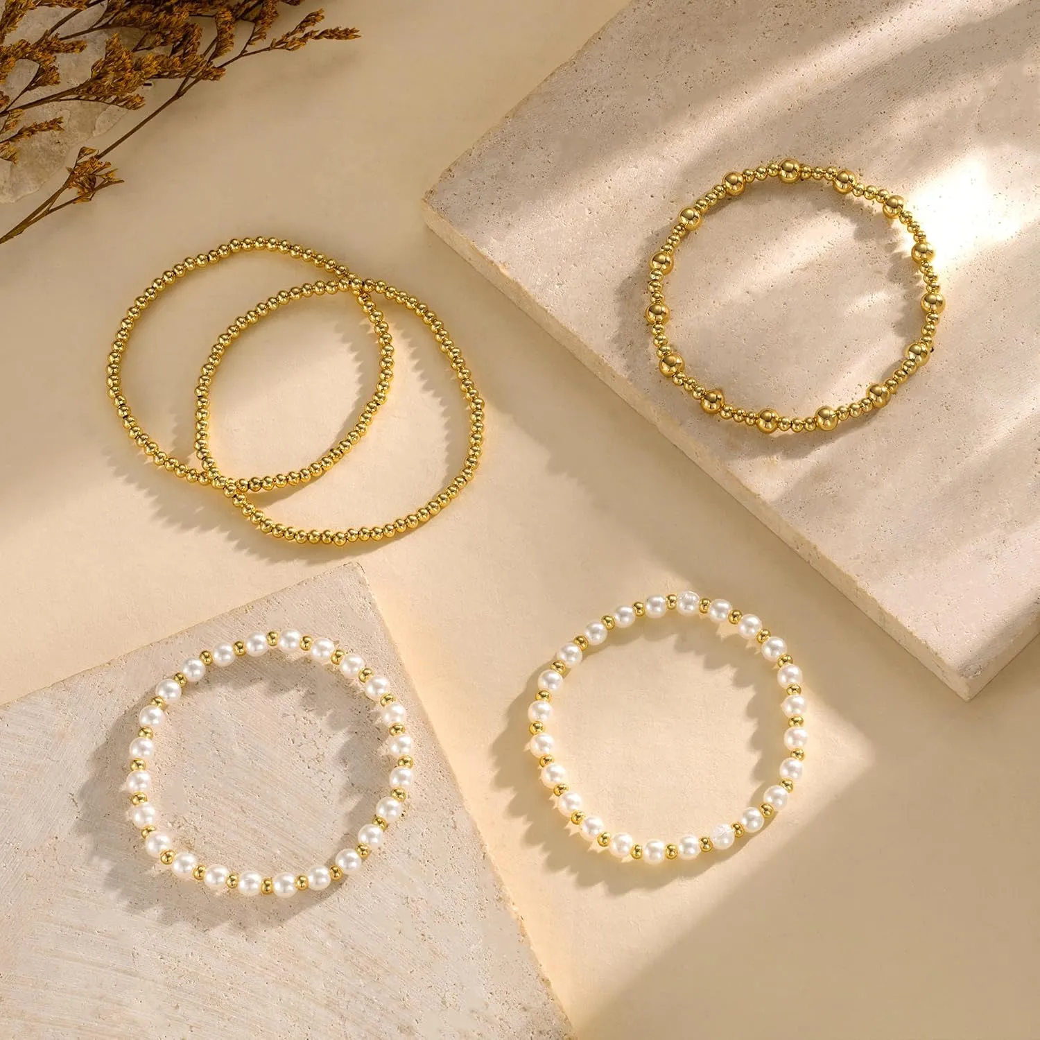 Moodear Sterling Silver Dainty Ring Bracelet Hand Chain for Women - 14K Gold Plated/Sterling Silver Layered Adjustable Satellite Bead Paperclip Dot CZ Link Hand Chain Bracelets Non Tarnish Trendy Jewelry Gift