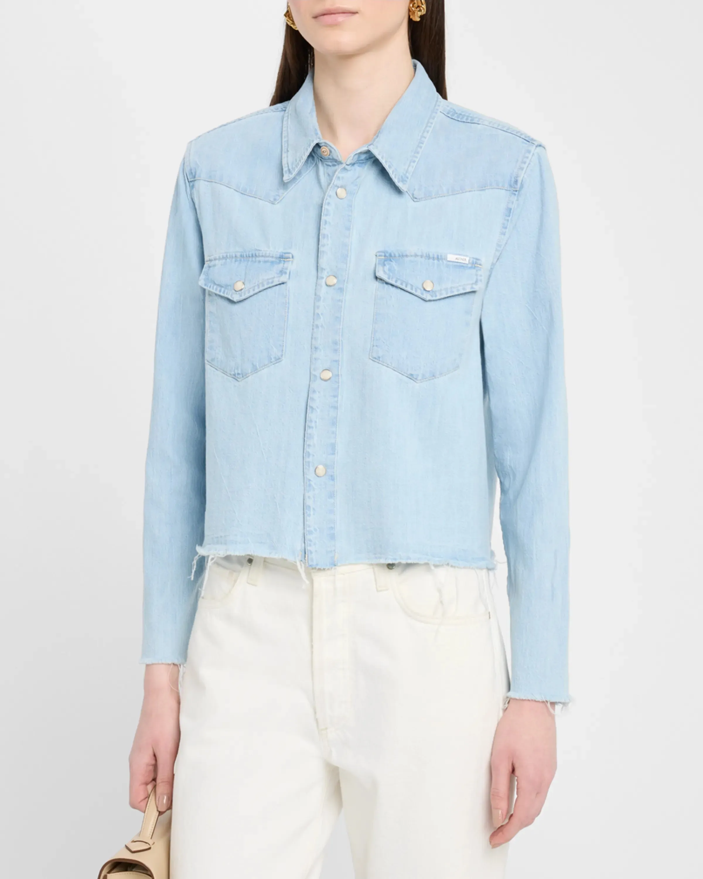 MOTHER DENIM THE SUPER EXES CROP STEP FRAY SHIRT
