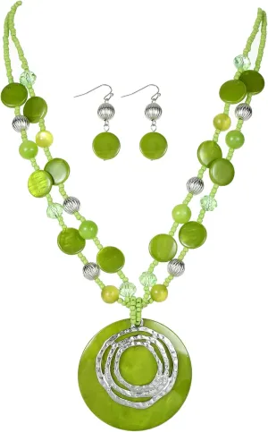 Multilayered Strand Statement Necklaces Set for Women Big Circle Shell Pendant Necklace with Colorful Beaded Chunky Choker Necklace and Earrings.