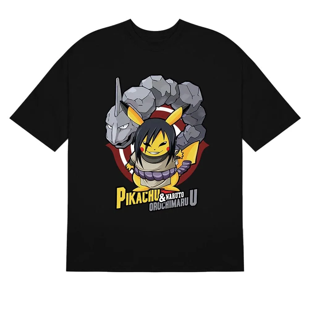 Naruto Shippuden Pikachu Orochimaru Crossover Graphic T-Shirt - Anime Mashup Apparel