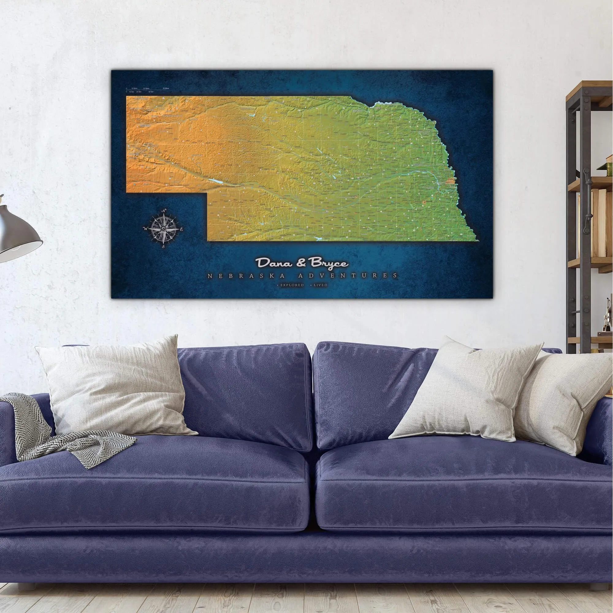 Nebraska Push Pin Terrain Map