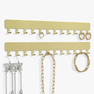 Necklace Holder Hanging Jewelry Organizer: Self-Adhesive Wall Organizer for Necklaces, 2 Pack, Gold