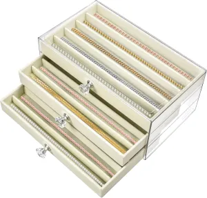 Necklace Organizer Box with Clear Lid Necklace Box Tray 3 Drawers 15 Compartments, Clear Necklaces Holder Storage Display Case, Acrylic Velvet Necklace Tray for Women and Girls