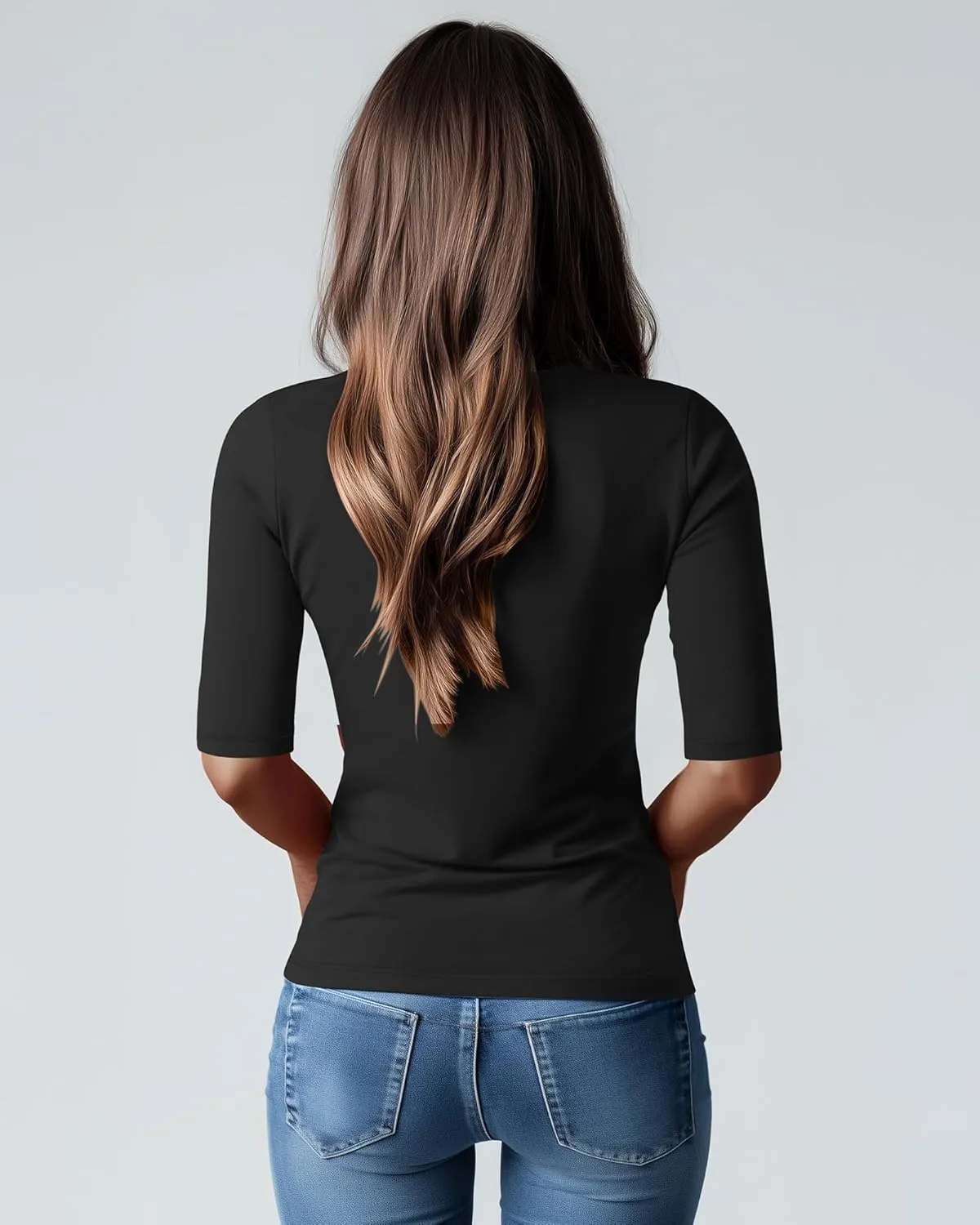 Neer 3 Pack Women's Scoop Neck Stretchy Tops Cotton Half Sleeve Slim Fitted T-Shirts Tight Casual Basic Summer Tees