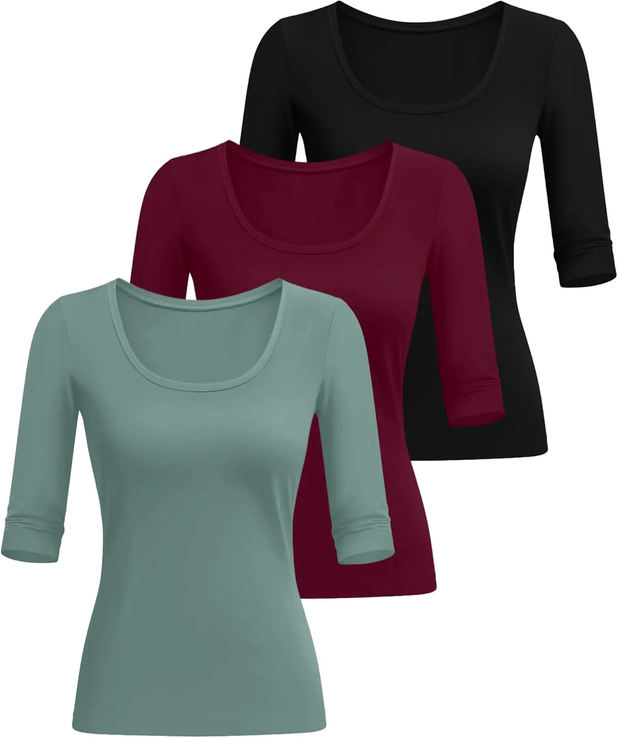 Neer 3 Pack Women's Scoop Neck Stretchy Tops Cotton Half Sleeve Slim Fitted T-Shirts Tight Casual Basic Summer Tees