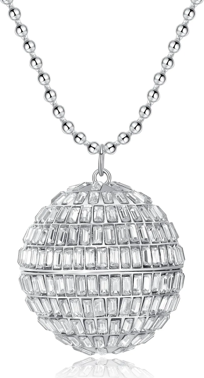 NYUK Disco Ball Necklaces Mirrorball Jewelry 70s Costume Party Chain 32