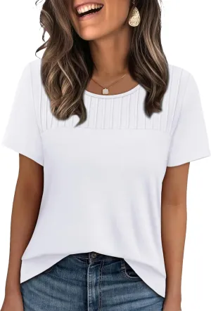 OFEEFAN Women's Clothing Trendy Short Sleeve Summer Tops Dressy Casual Crewneck T Shirts Plus Size Spring Clothes Loose Fit