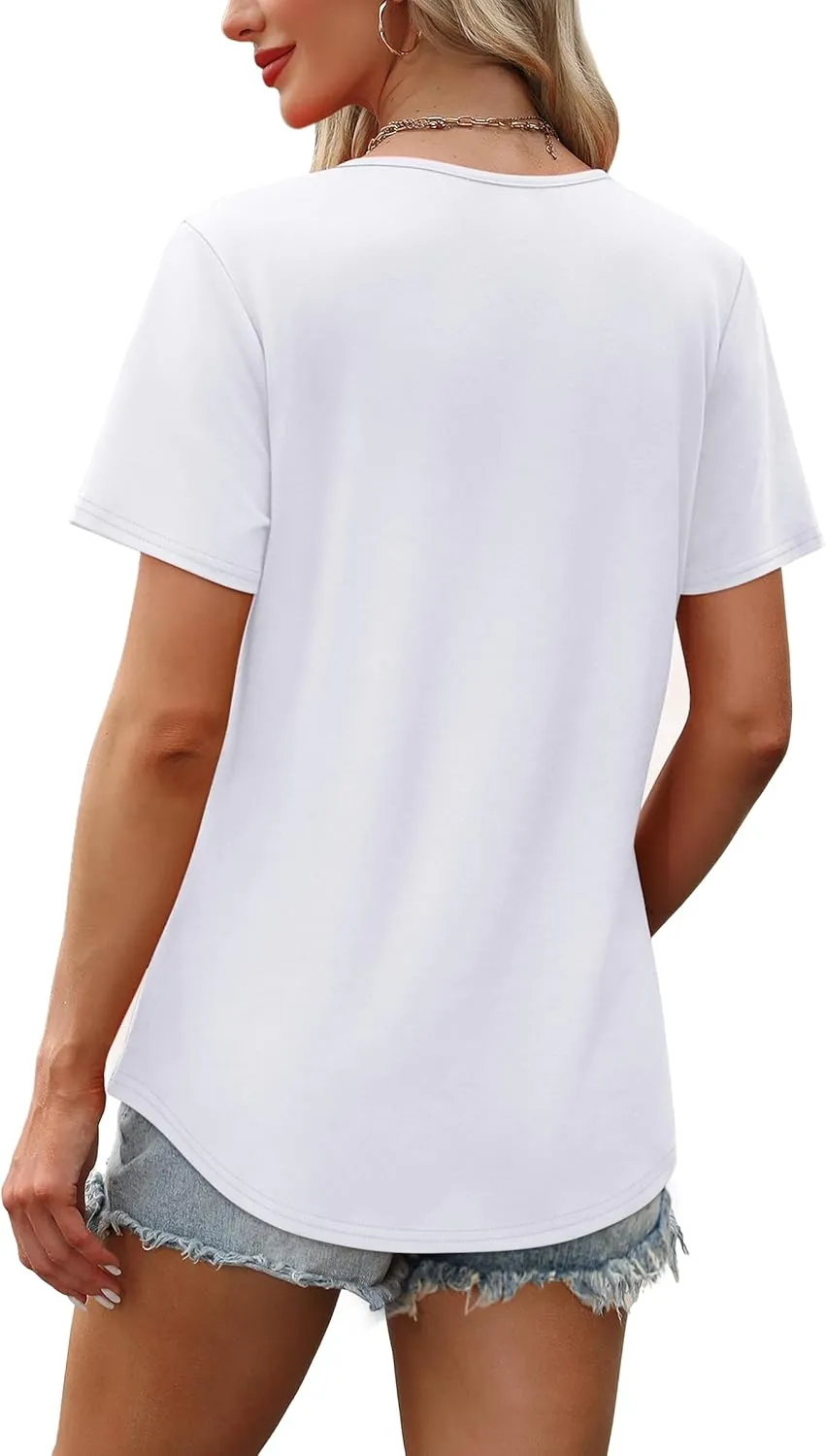 OFEEFAN Women's Clothing Trendy Short Sleeve Summer Tops Dressy Casual Crewneck T Shirts Plus Size Spring Clothes Loose Fit
