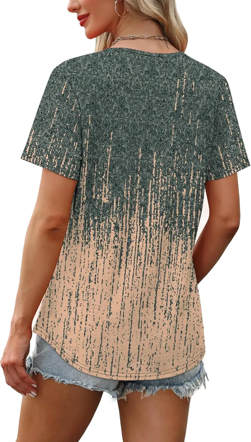 OFEEFAN Women's Clothing Trendy Short Sleeve Summer Tops Dressy Casual Crewneck T Shirts Plus Size Spring Clothes Loose Fit