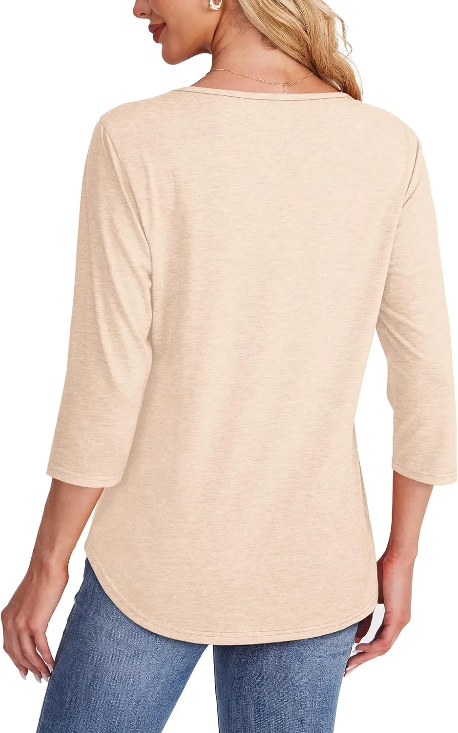 OFEEFAN Womens Tops 3/4 Length Sleeve Blouses Dressy Casual Spring Summer Outfits Pleated Front T Shirts Curved Hem