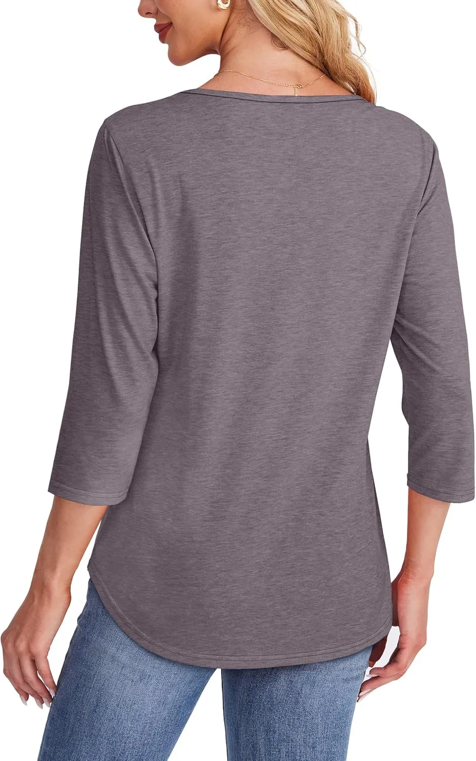 OFEEFAN Womens Tops 3/4 Length Sleeve Blouses Dressy Casual Spring Summer Outfits Pleated Front T Shirts Curved Hem