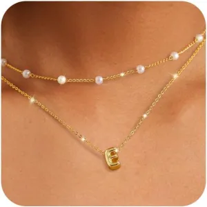 OOOPEL Gold Layered Pearl Initial Necklaces for Women Non Tarnish 14K Gold Plated Necklaces Durable Waterproof Dainty A-Z Pendant Choker Small Pearl Letter Necklace Personalized Jewelry Gifts