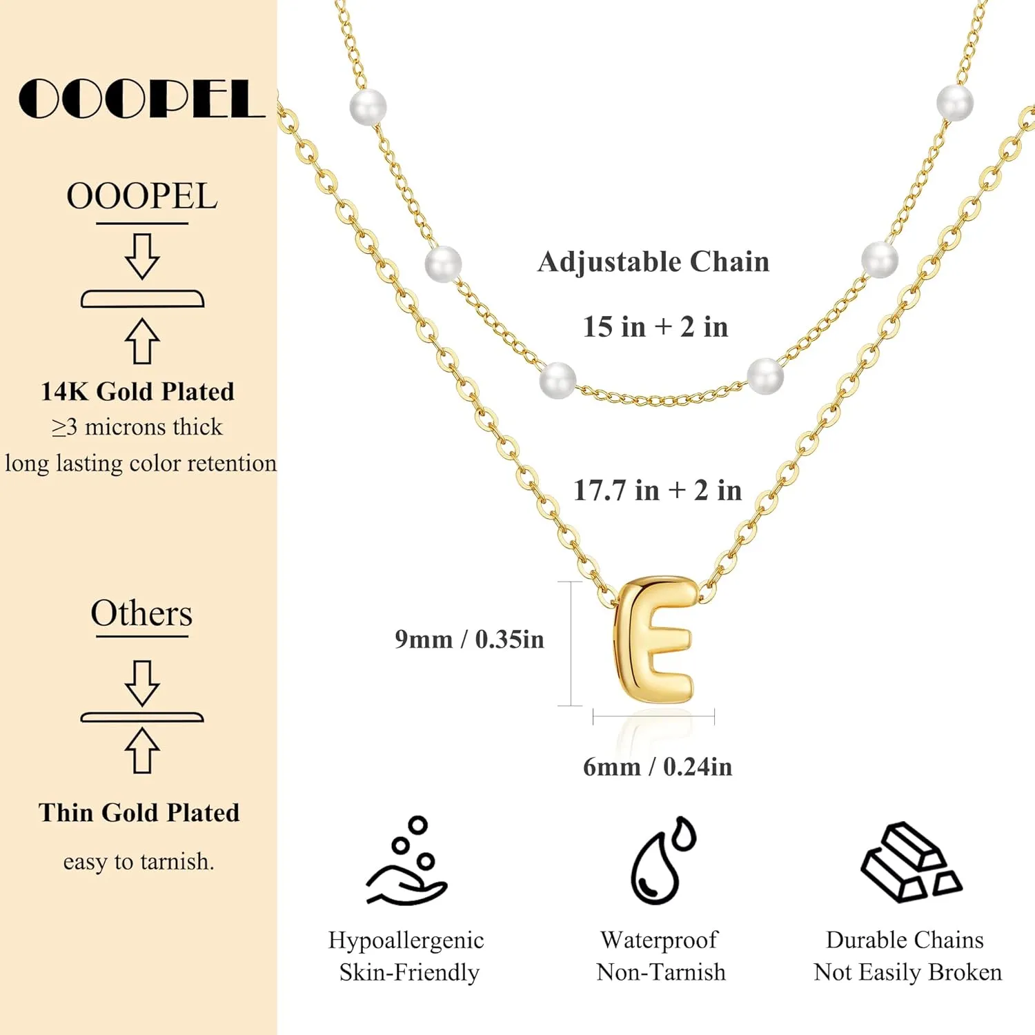 OOOPEL Gold Layered Pearl Initial Necklaces for Women Non Tarnish 14K Gold Plated Necklaces Durable Waterproof Dainty A-Z Pendant Choker Small Pearl Letter Necklace Personalized Jewelry Gifts