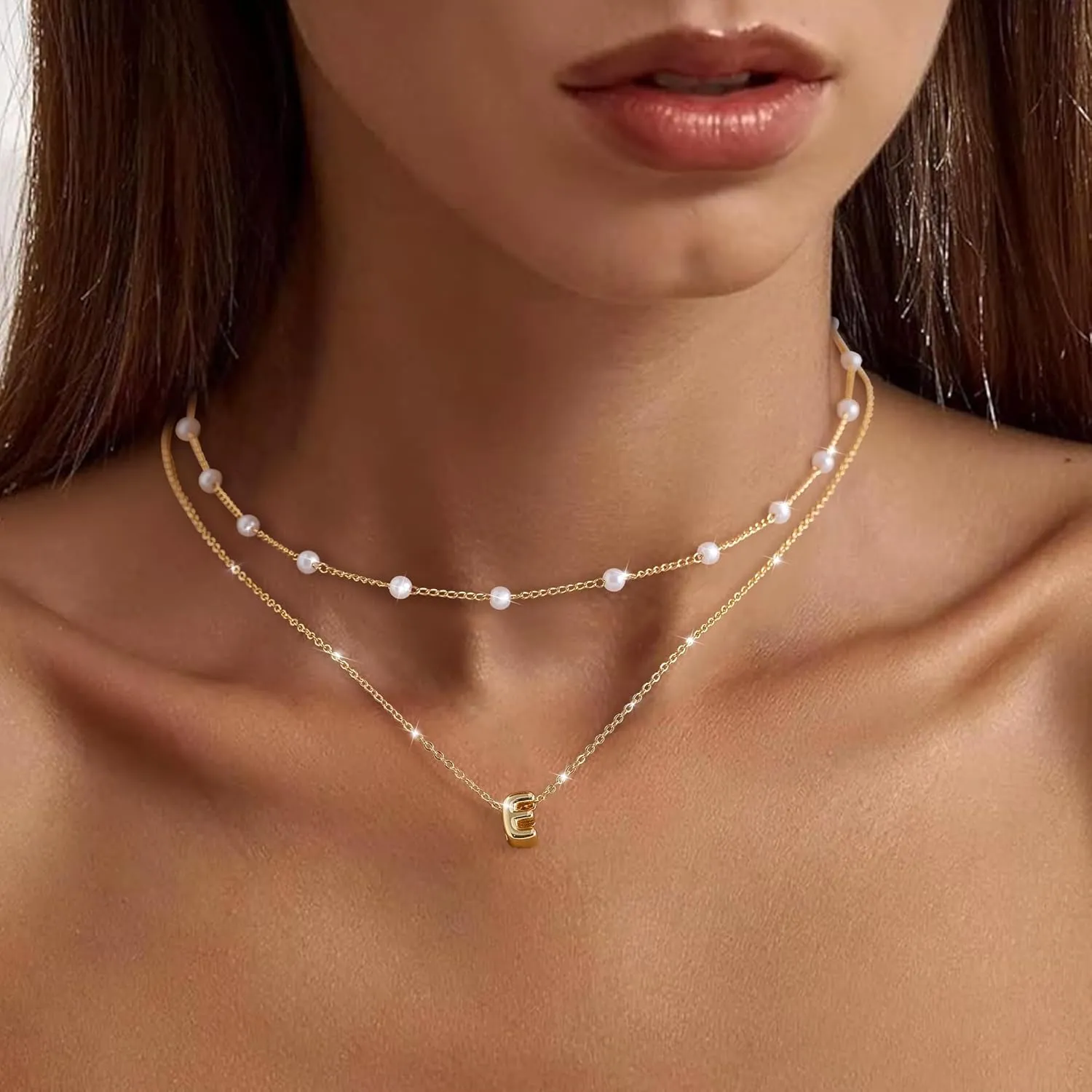 OOOPEL Gold Layered Pearl Initial Necklaces for Women Non Tarnish 14K Gold Plated Necklaces Durable Waterproof Dainty A-Z Pendant Choker Small Pearl Letter Necklace Personalized Jewelry Gifts
