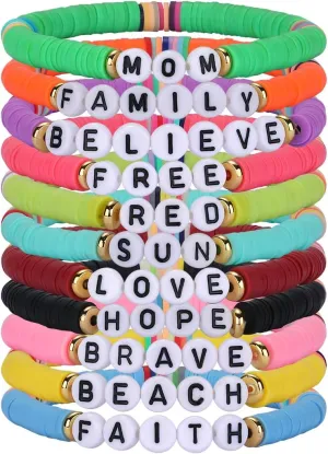 Ornaland 11 Pieces Hei Shi Surfer Friendship Bracelets Clay Bead Stretch Bracelets Set Women Summer Beach Jewelry for Women