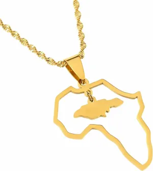 Outline Africa Jamaica Map Pendant Necklaces - Gold Color Jewelry African Gift