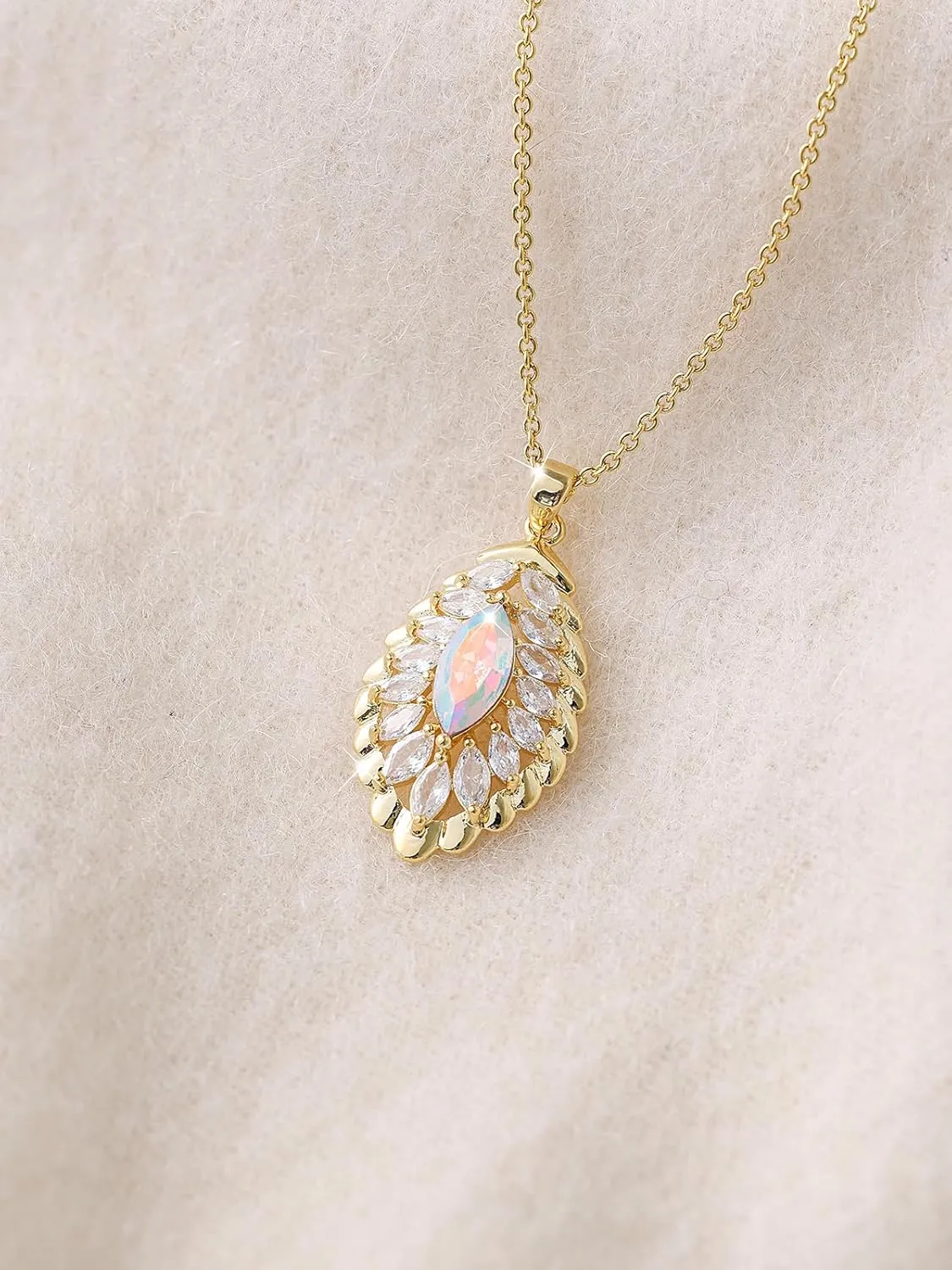 Oval Crystal Pendant Necklaces for Women 14K Glod Plated Jewelry