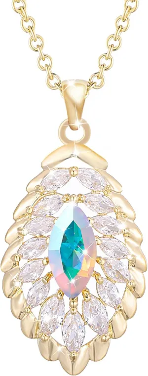 Oval Crystal Pendant Necklaces for Women 14K Glod Plated Jewelry
