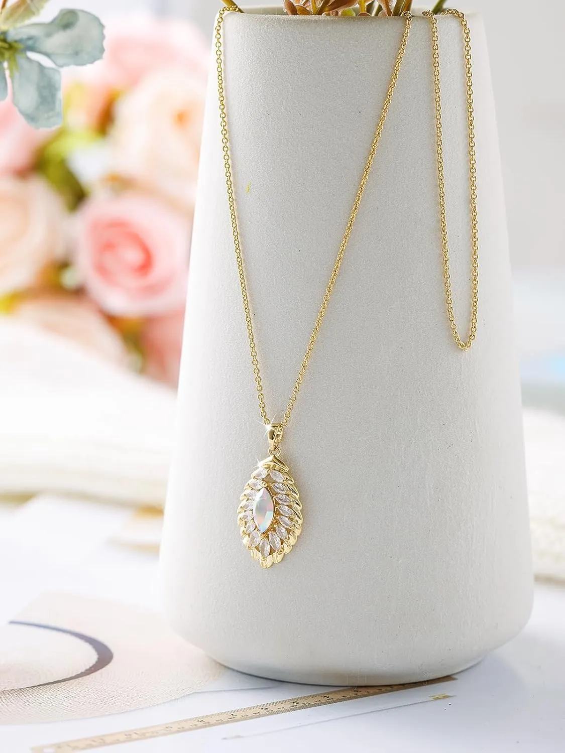 Oval Crystal Pendant Necklaces for Women 14K Glod Plated Jewelry