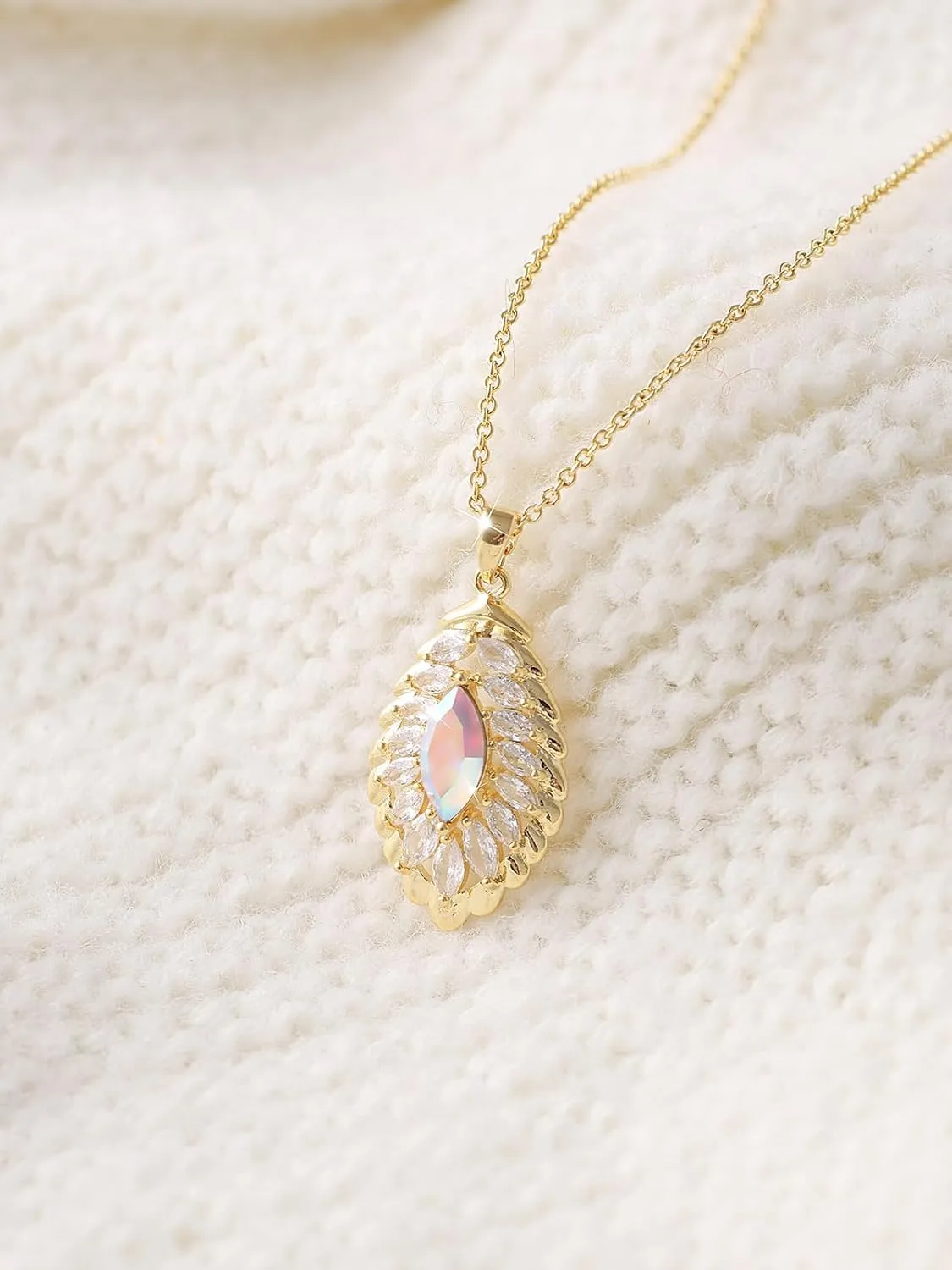 Oval Crystal Pendant Necklaces for Women 14K Glod Plated Jewelry