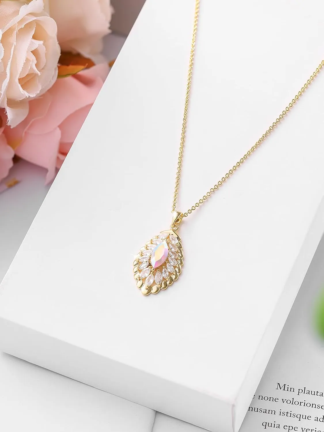Oval Crystal Pendant Necklaces for Women 14K Glod Plated Jewelry