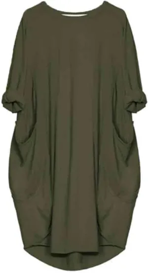Oversize T-Shirts for Women with Pockets Fashion Summer Baggy Long Sleeve T Shirt Solid Basic Tees Top Beach Mini Dress