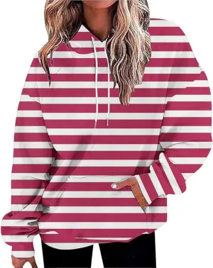 Oversized Striped Hoodies Sweatshirt for Women Trendy Plus Size Sweatshirts with Pockets Casual Loose Pullover Clothe