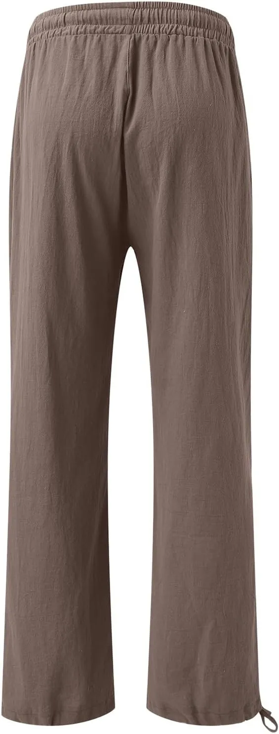 Palazzo Pants for Women Drawstring High Waist Summer Casual Boho Pants Straight Wide Leg Plus Size Loose Fit Trousers