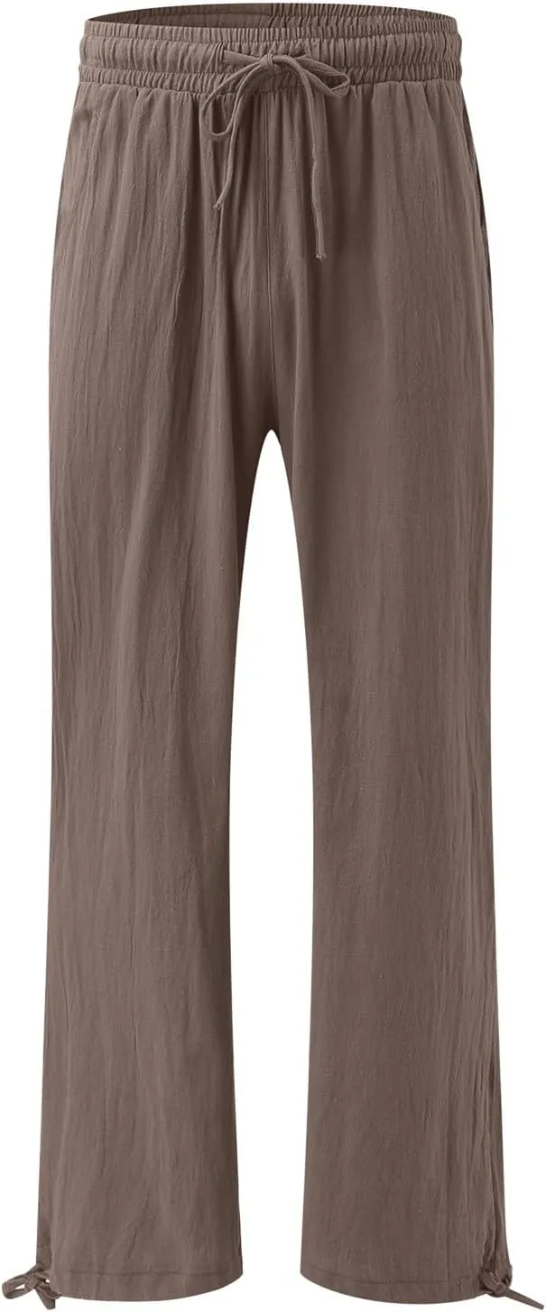 Palazzo Pants for Women Drawstring High Waist Summer Casual Boho Pants Straight Wide Leg Plus Size Loose Fit Trousers