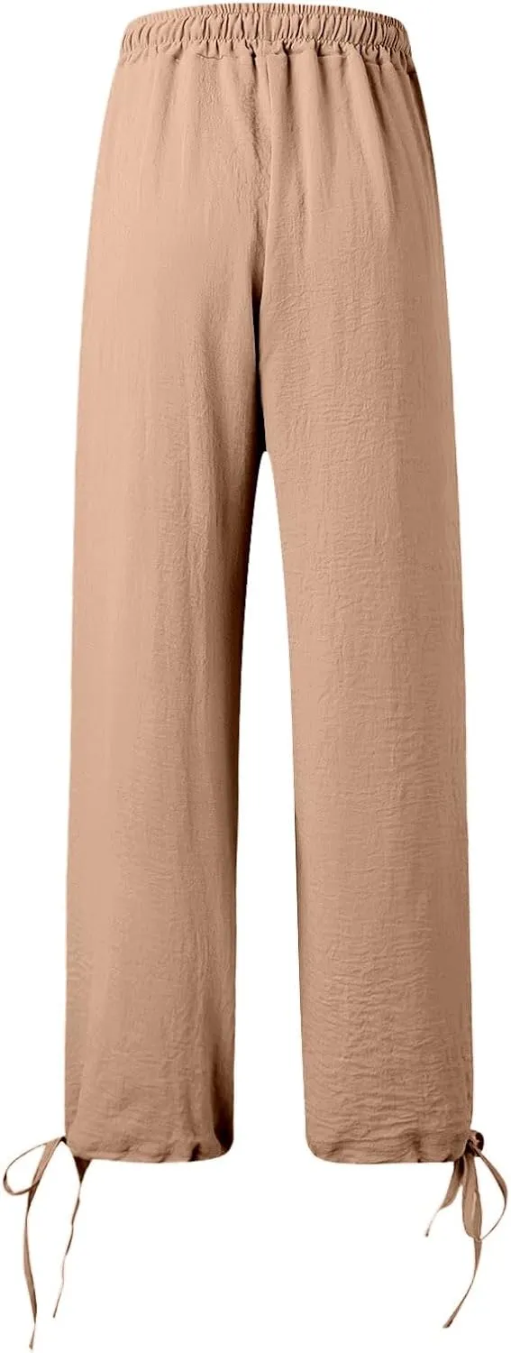 Palazzo Pants for Women Drawstring High Waist Summer Casual Boho Pants Straight Wide Leg Plus Size Loose Fit Trousers
