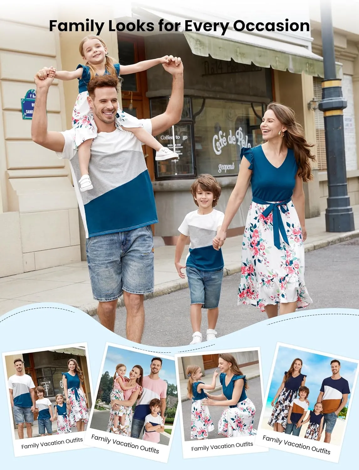 PATPAT Family Matching Outfits Summer Beach Tropical Holiday Ruffle Sleeve Mommy and Me Dresses and T-Shirts Sets