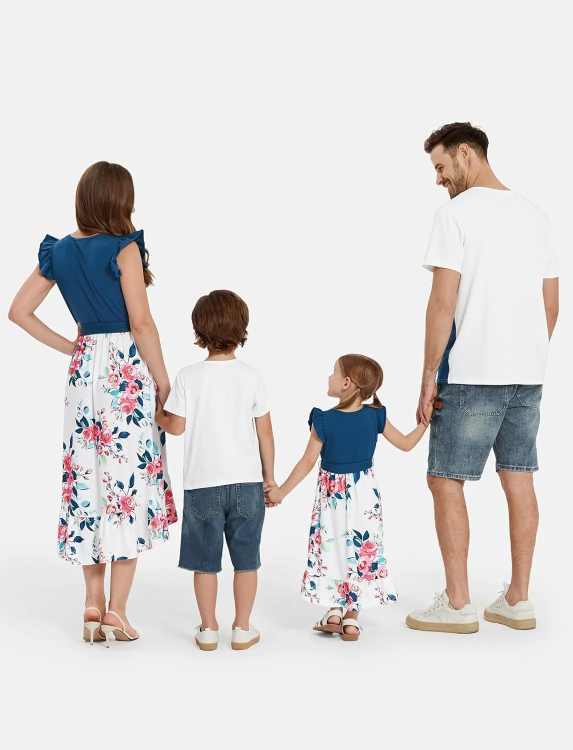 PATPAT Family Matching Outfits Summer Beach Tropical Holiday Ruffle Sleeve Mommy and Me Dresses and T-Shirts Sets