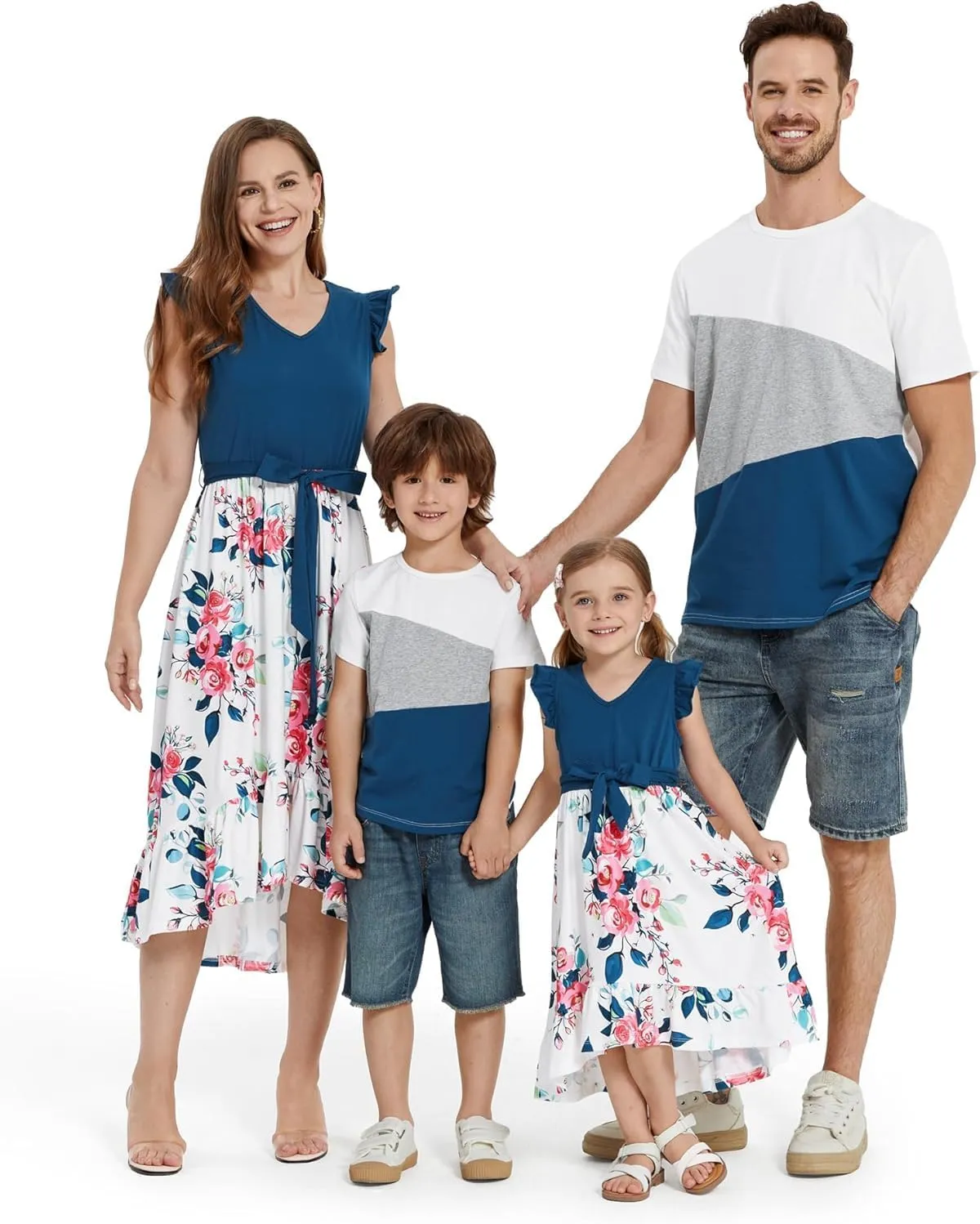 PATPAT Family Matching Outfits Summer Beach Tropical Holiday Ruffle Sleeve Mommy and Me Dresses and T-Shirts Sets