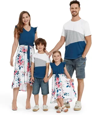 PATPAT Family Matching Outfits Summer Beach Tropical Holiday Ruffle Sleeve Mommy and Me Dresses and T-Shirts Sets