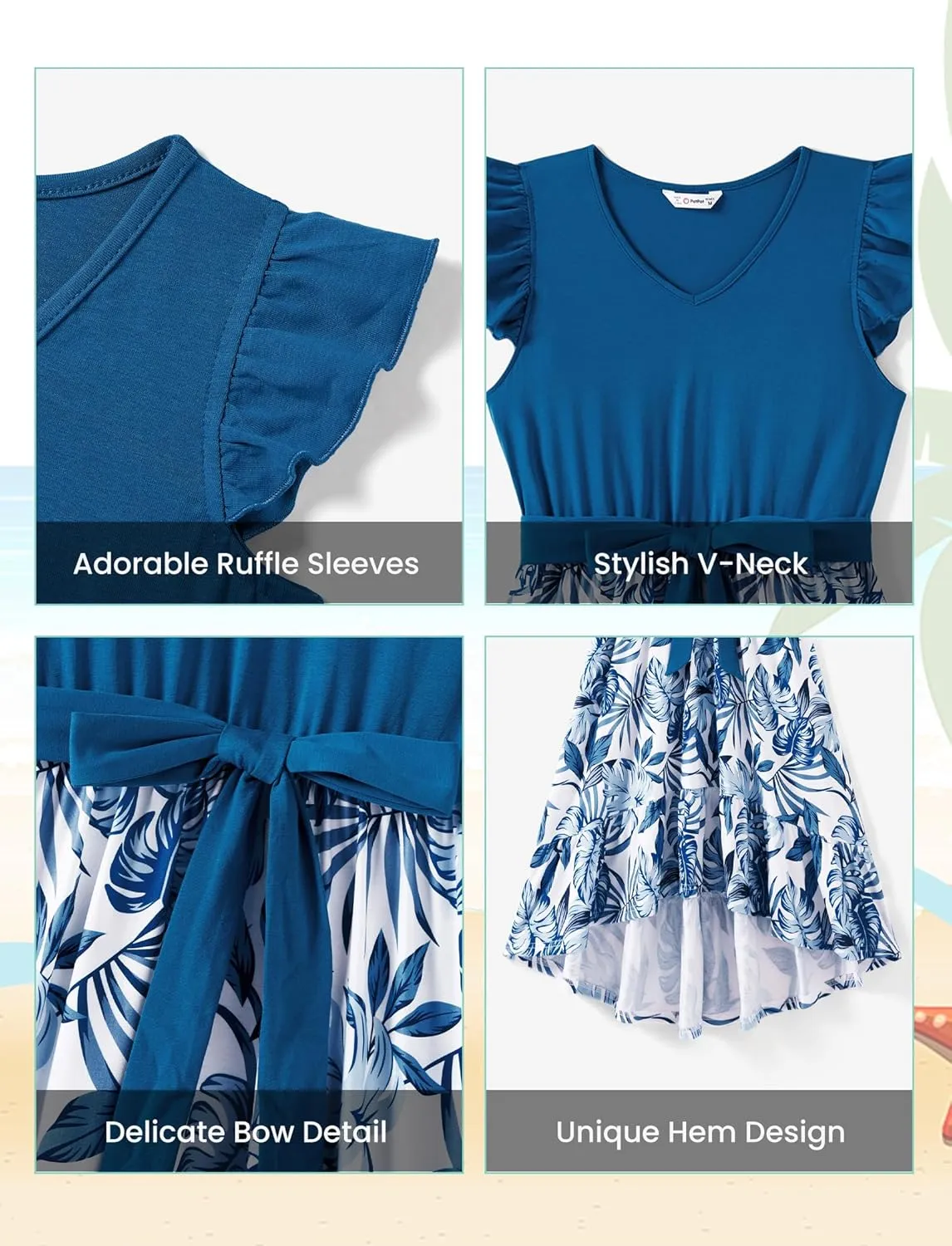 PATPAT Family Matching Outfits Summer Beach Tropical Holiday Ruffle Sleeve Mommy and Me Dresses and T-Shirts Sets