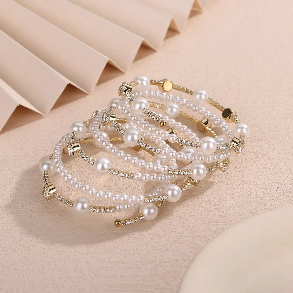 Pearls Rhinestone Upper Arm Bracelets Rhinestone Arm Cuff Bracelets Elegant Pearls Arm Bracelets Rhinestone Pearls Arm Cuff Bangle for Wedding Women Wedding Party Prom Arm Braclets