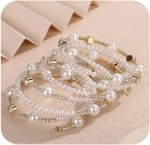 Pearls Rhinestone Upper Arm Bracelets Rhinestone Arm Cuff Bracelets Elegant Pearls Arm Bracelets Rhinestone Pearls Arm Cuff Bangle for Wedding Women Wedding Party Prom Arm Braclets