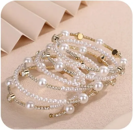 Pearls Rhinestone Upper Arm Bracelets Rhinestone Arm Cuff Bracelets Elegant Pearls Arm Bracelets Rhinestone Pearls Arm Cuff Bangle for Wedding Women Wedding Party Prom Arm Braclets